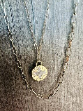 Double Paperclip Chain Star Pendant Necklace